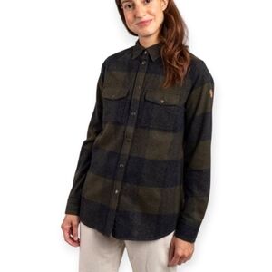 Fjallraven Canada Plaid Wool Woman's Snap Button Up Green Gray XS
